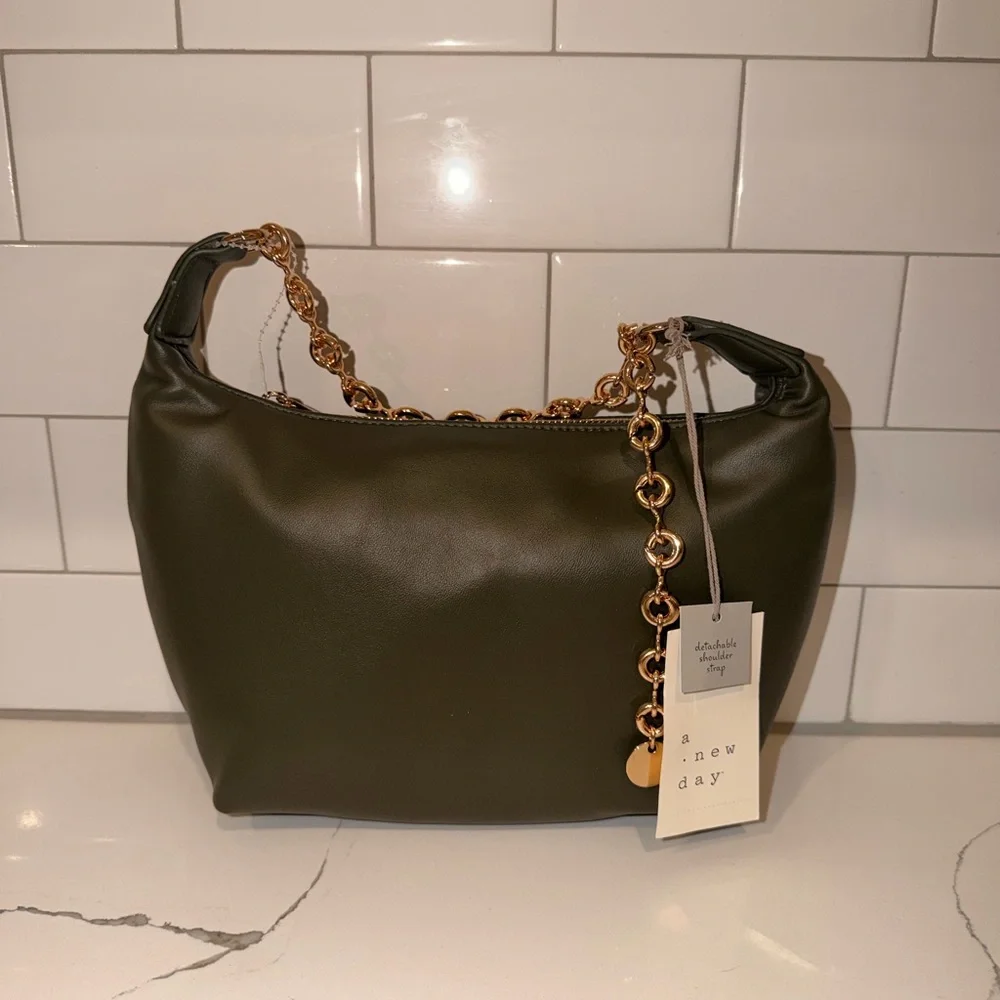 NWT A New Day Olive Green Hobo Bag • Gold Chain • Chic Everyday Shoulder